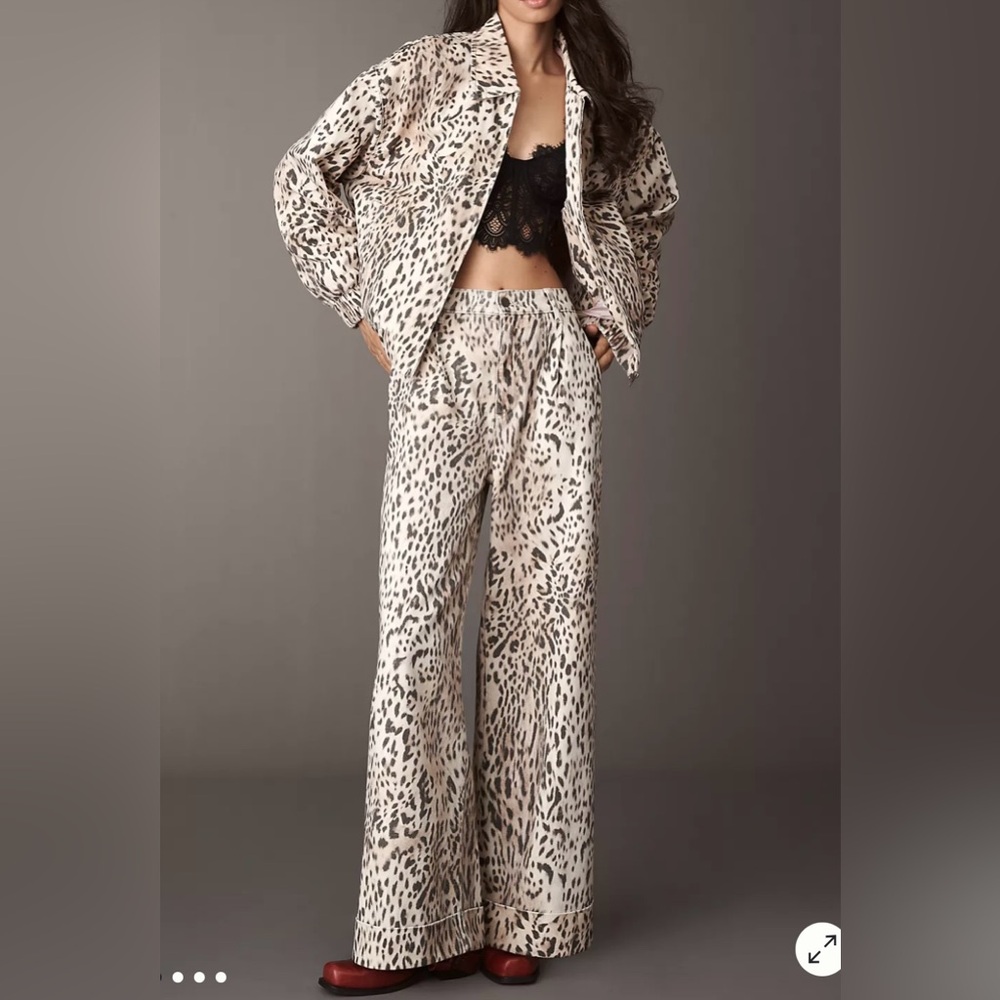 Anthropology Animal Print Wide Leg Cuffed Jeans by Pilcro